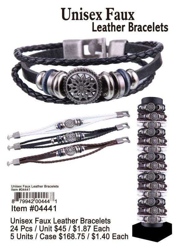 Unisex Faux Leather Bracelets - 24 Pieces Unit