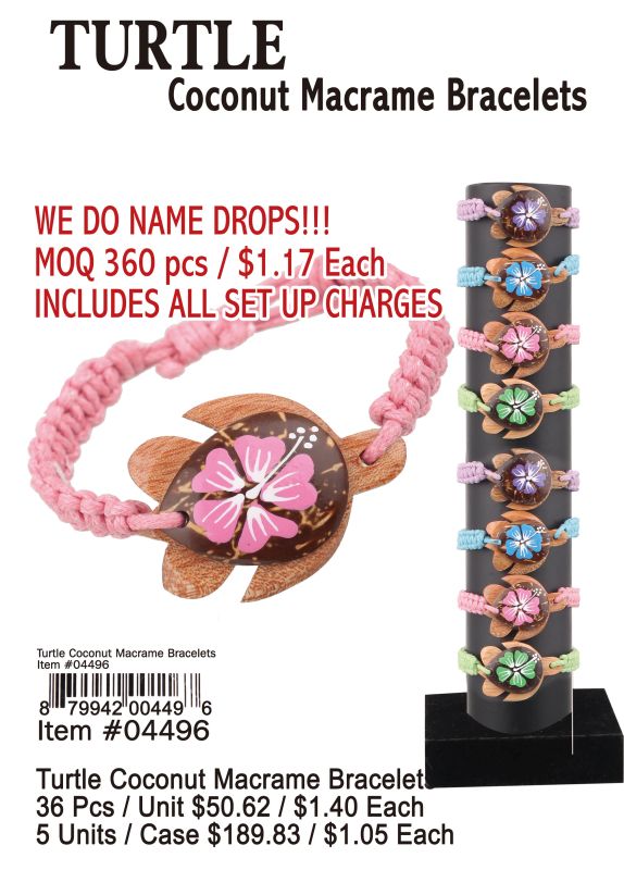 Turtle Coconut Macrame Bracelets - 36 Pieces Unit