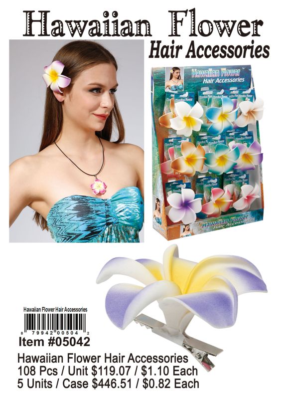 Hawaiian Flower Hair Accessories - 108 Pieces Unit
