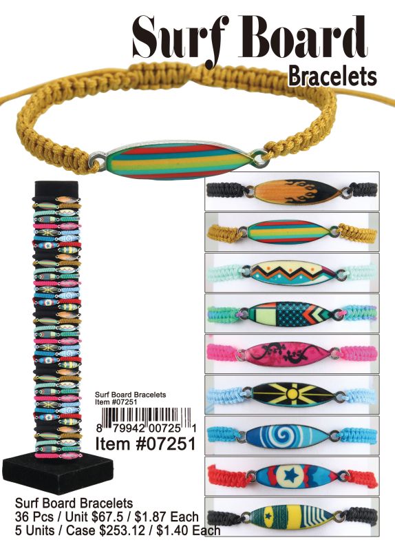 Surf Board Bracelets - 36 Pieces Unit