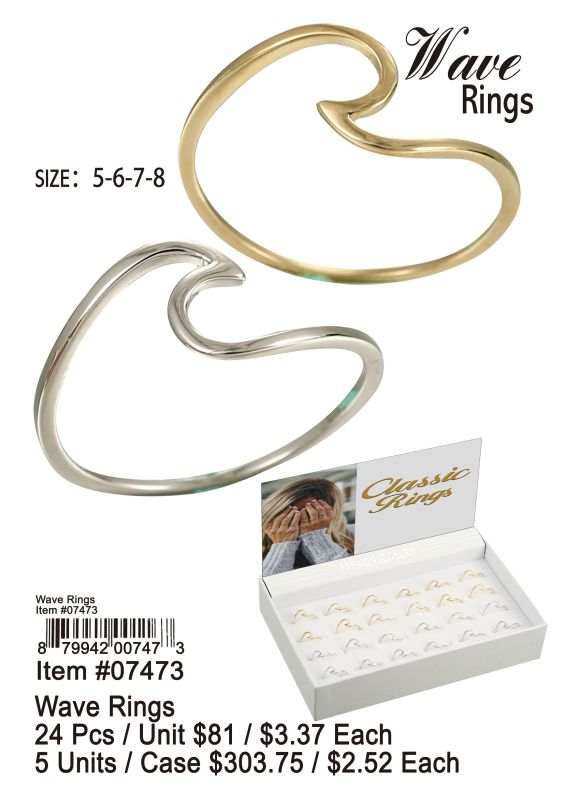 Wave Rings - 24 Pieces Unit - Click Image to Close