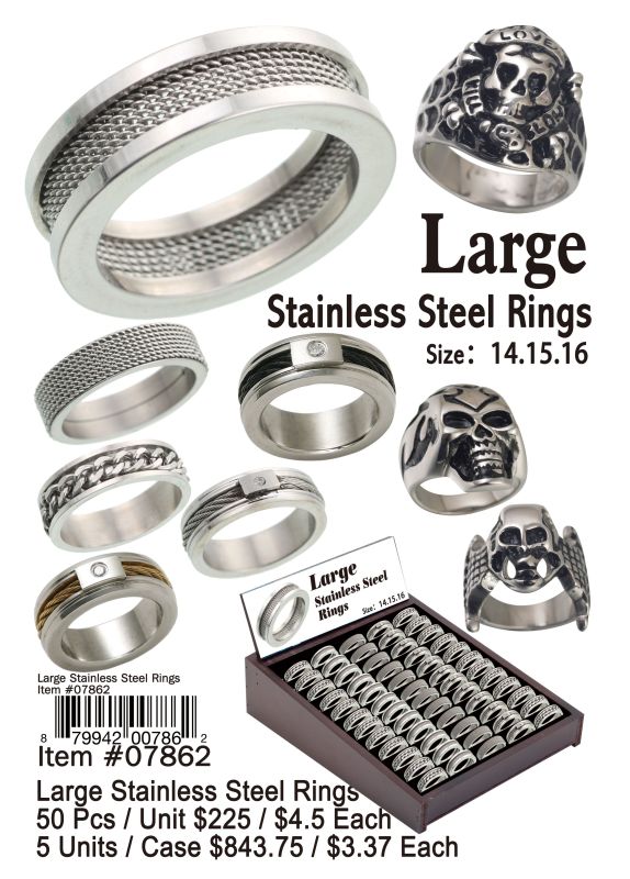 Large Stainless Steel Rings - 50 Pieces Unit