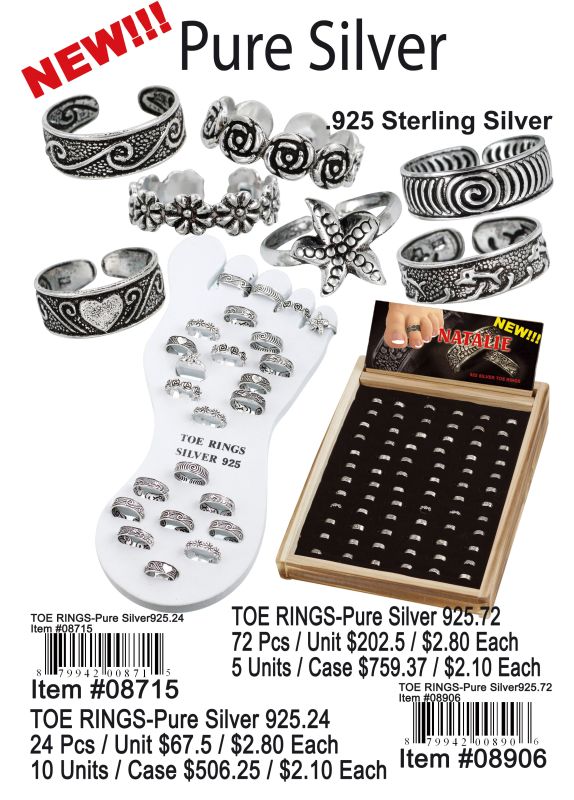 Toe Rings-Pure Silver 925 Sterling Silver - 24 Pieces Unit