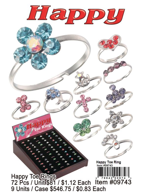 Happy Toe Rings - 72 Pieces Unit - Click Image to Close