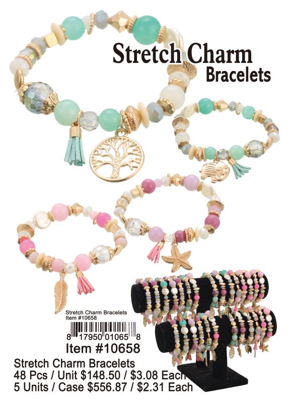 Stretch Charm Bracelets - 48 Pieces Unit