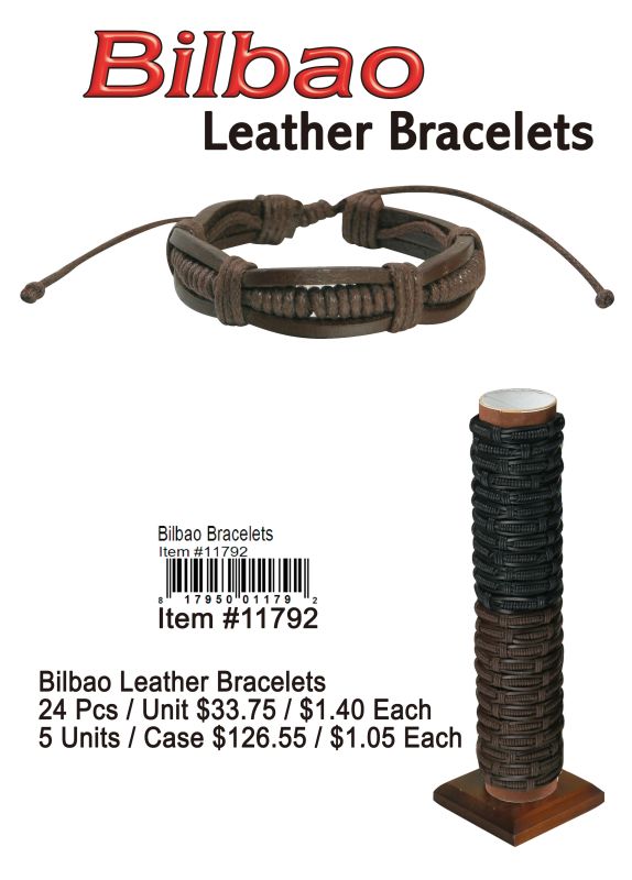 Bilbao Leather Bracelets - 24 Pieces Unit