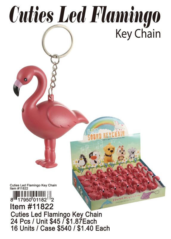 Cutie Led Key Chains-Flamingo - 24 Pieces Unit