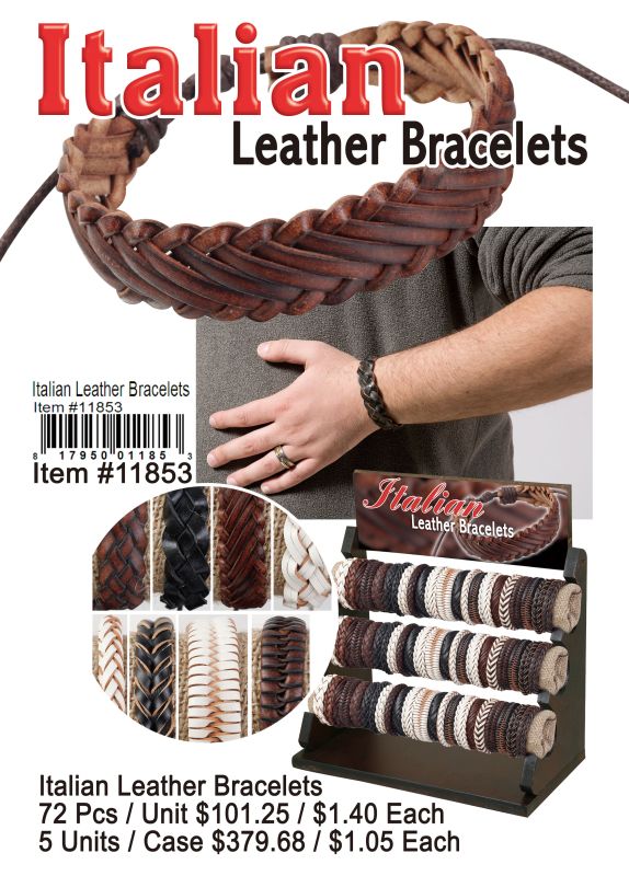 Italian Leather Bracelets - 72 Pieces Unit