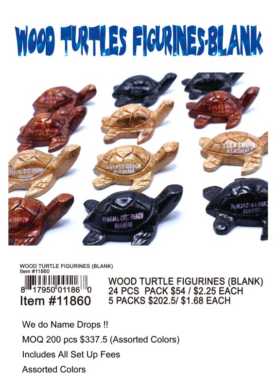 Wood Turtle Figurines-Blank - 24 Pieces Unit - Click Image to Close