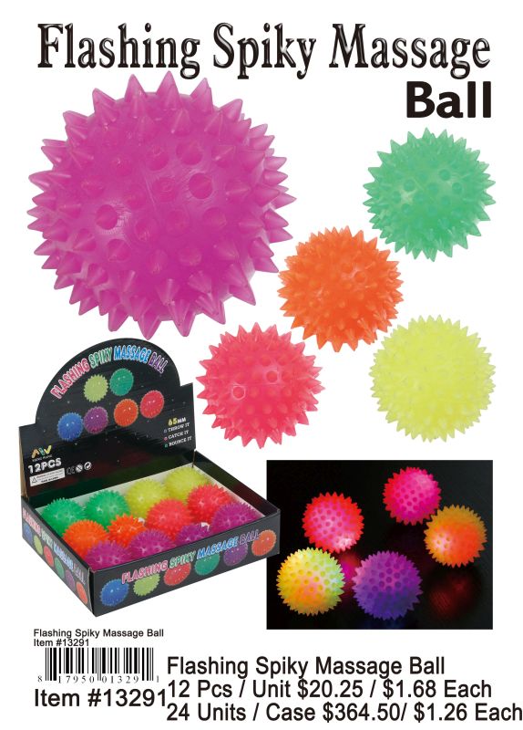 Flashing Spiky Massage Ball - 12 Pieces Unit - Click Image to Close