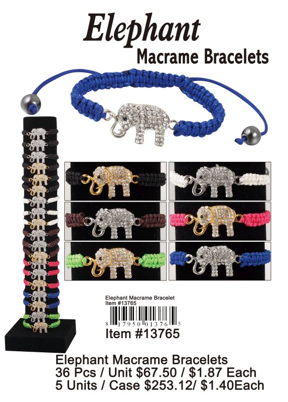 Elephant Macrame Bracelets - 36 Pieces Unit