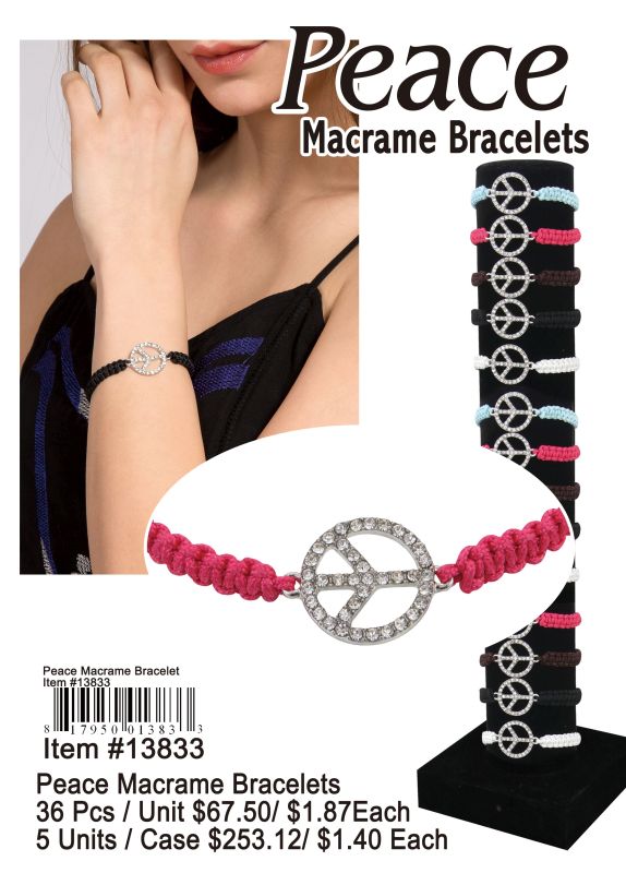 Peace Macrame Bracelets - 36 Pieces Unit