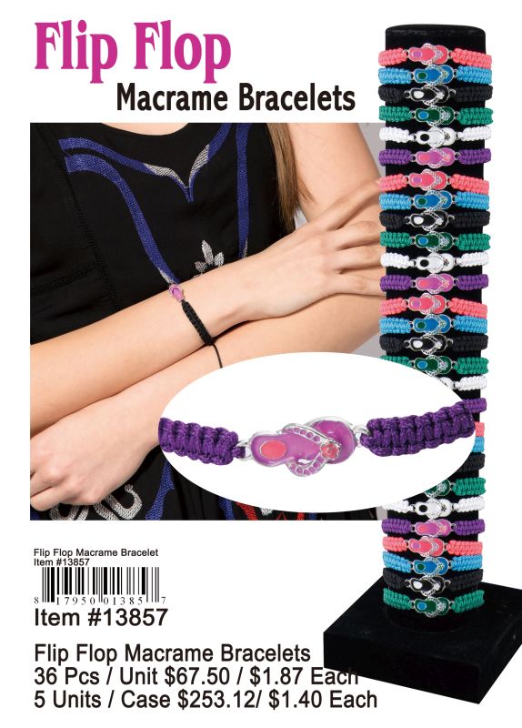 Flip Flop Macrame Bracelets - 36 Pieces Unit