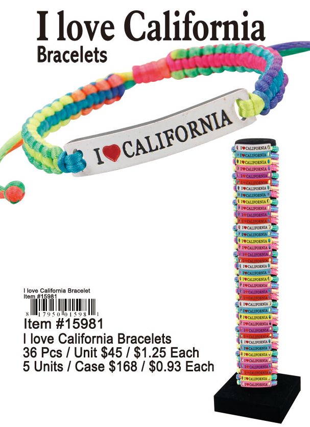 I Love California Bracelets - 36 Pieces Unit - Click Image to Close