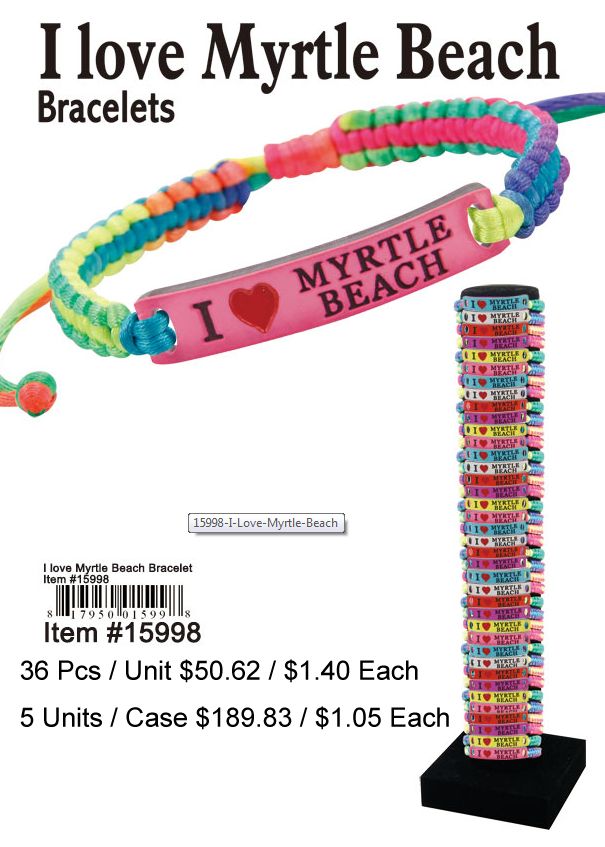 I Love Myrtle Beach Bracelets - 36 Pieces Unit - Click Image to Close