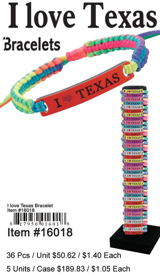 I Love Texas Bracelets - 36 Pieces Unit