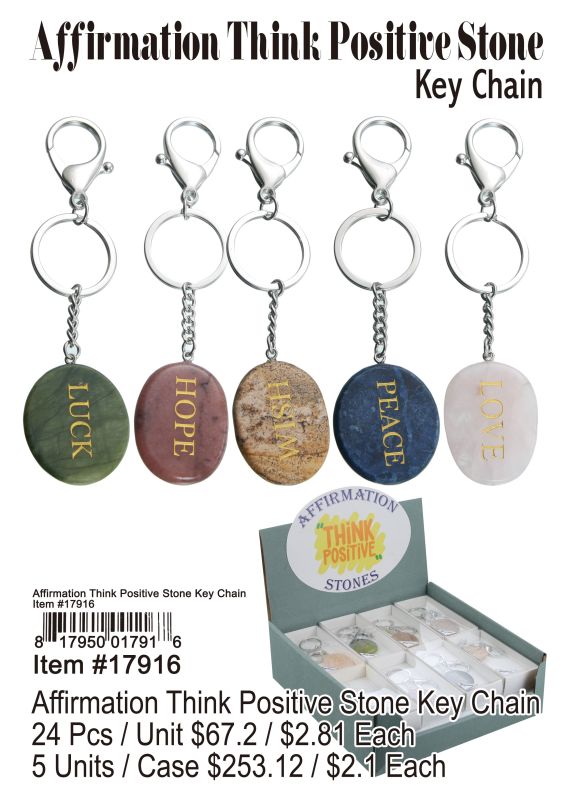 Affirmating Think Positive Stone Key Chain - 24 Pieces Unit