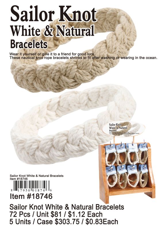 Sailor Knot White&Natural Bracelets - 72 Pieces Unit