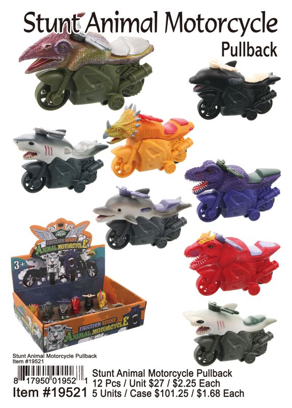 Stunt Animal Motorcycle Pullback - 12 Pieces Unit - Click Image to Close
