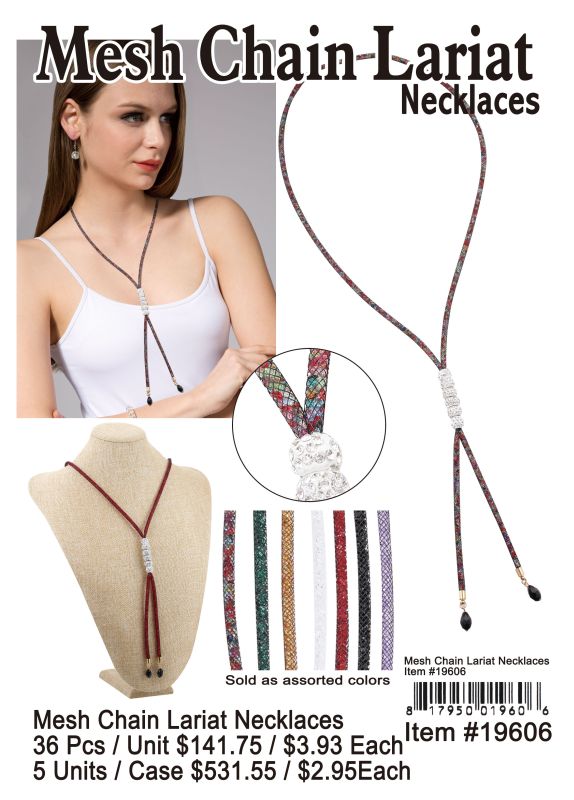 Mesh Chain Lariat Necklaces - 36 Pieces Unit