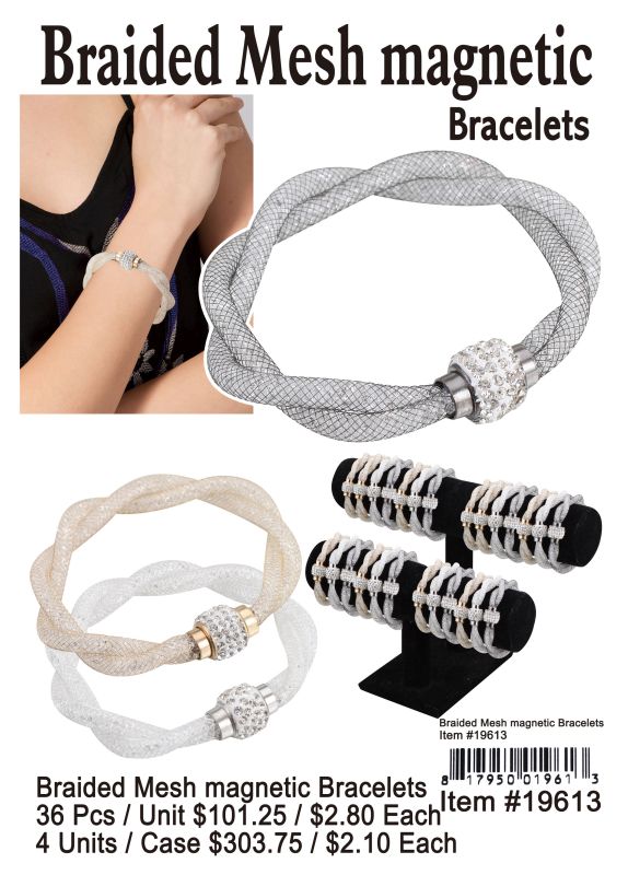 Braided Mesh Magnetic Bracelets - 36 Pieces Unit
