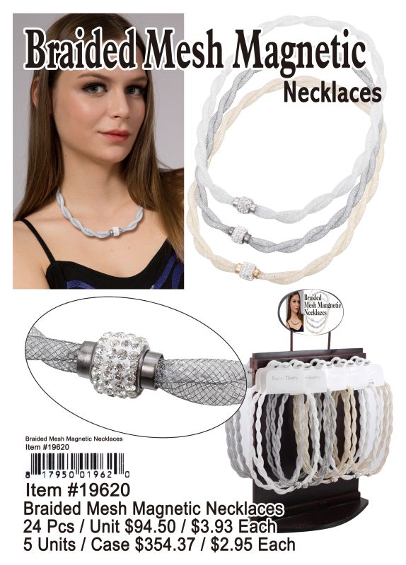 Braided Mesh Magnetic Necklaces - 24 Pieces Unit - Click Image to Close