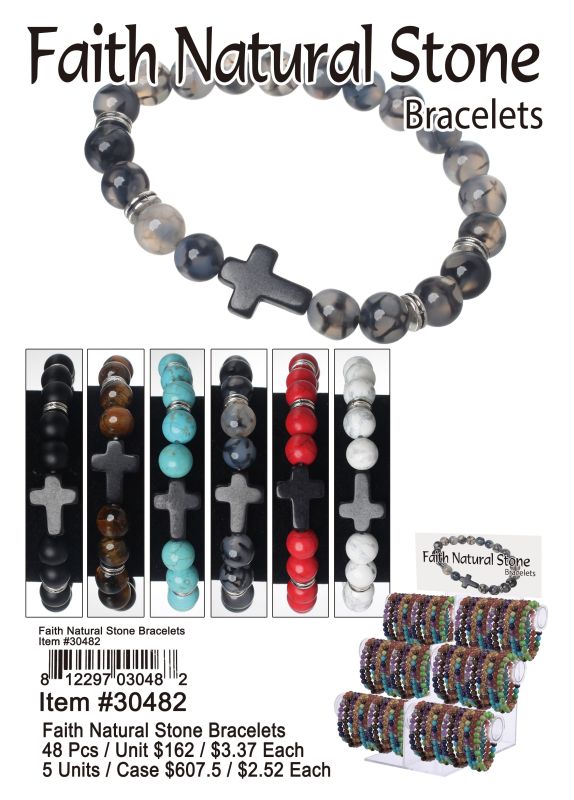 Faith Natural Stone Bracelets - 48 Pieces Unit