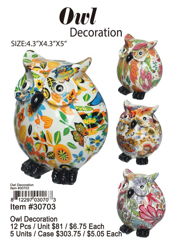 Owl Decoration - 12 Pieces Unit