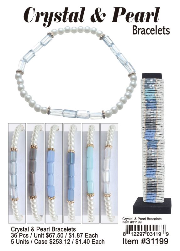 Crystal&Pearl Bracelets - 36 Pieces Unit