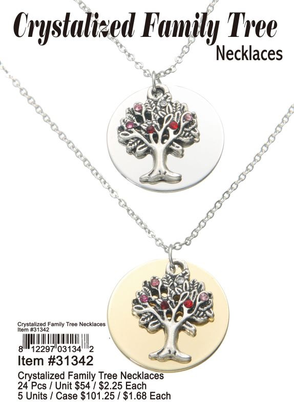 Crystalized Family Tree Necklaces - 24 Pieces Unit