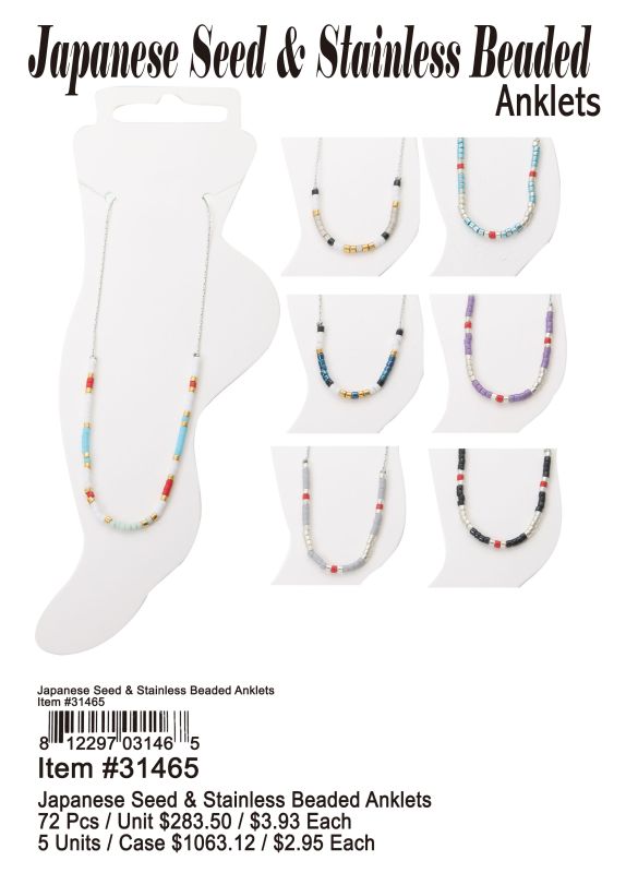 Japanese Seed&Stainless Beaded Anklets - 72 Pieces Unit