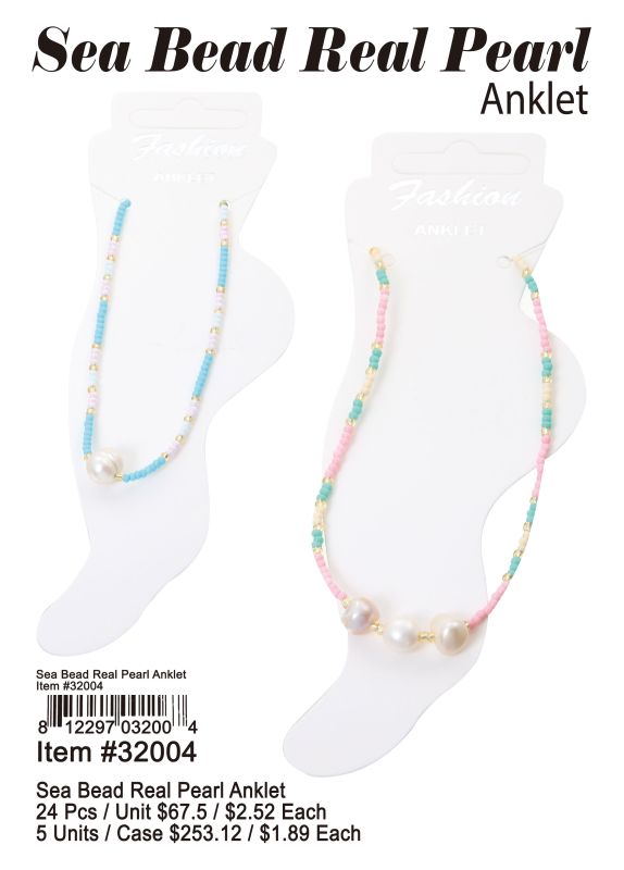 Sea Bead Real Pearl Anklets - 24 Pieces Unit - Click Image to Close