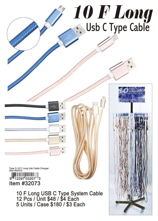 Type-C 10F Long Usb Cable Charger - 102 Pieces Unit