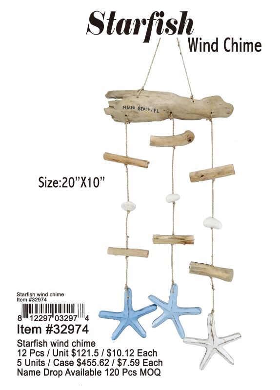 Starfish Shell Wind Chime - 12 Pieces Unit