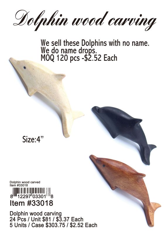 Dolphin Wood Carving - 24 Pieces Unit