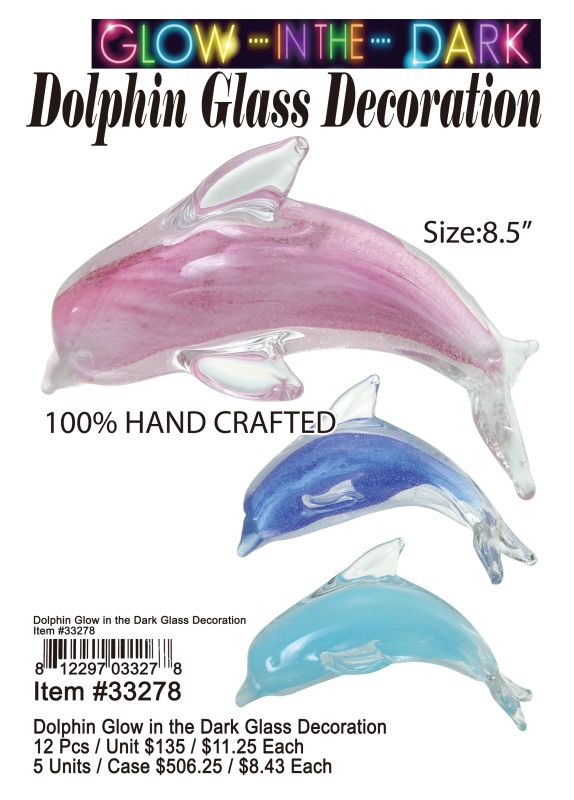Dolphin Golw In The Dark Glass Decoration - 12 Pieces Unit