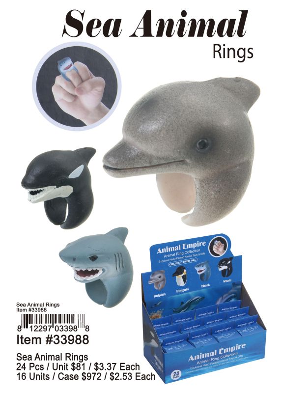 Sea Animal Rings - 24 Pieces Unit - Click Image to Close