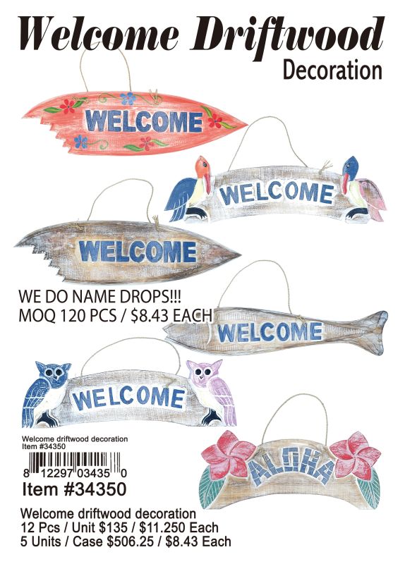 Welcome Driftwood Decoration - 12 Pieces Unit