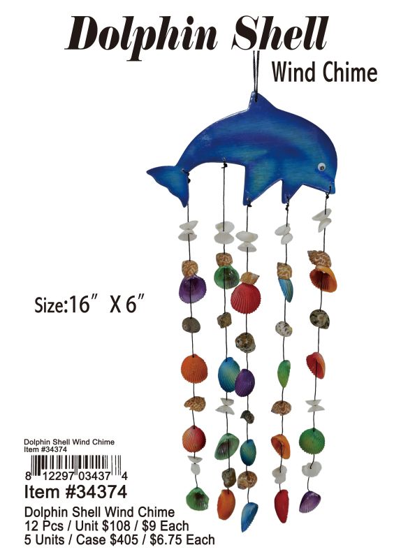 Dolphin Shell Wind Chime - 12 Pieces Unit