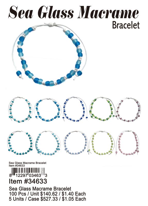 Sea Glass Macrame Bracelets - 100 Pieces Unit