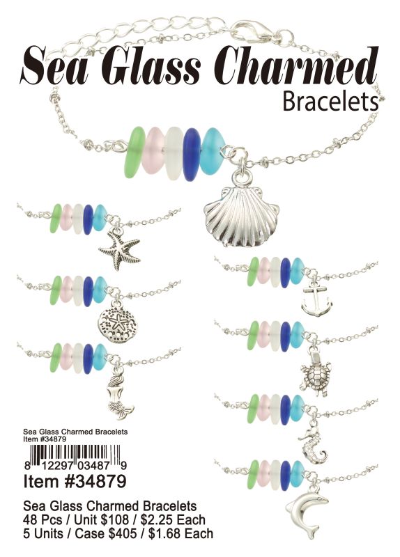 Sea Glass Charmed Bracelets - 48 Pieces Unit