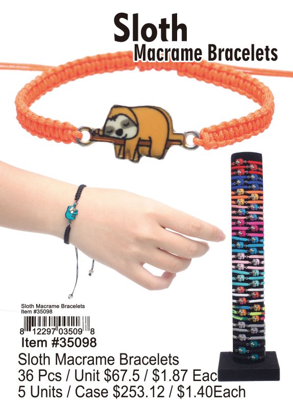 Sloth Macrame Bracelets - 36 Pieces Unit