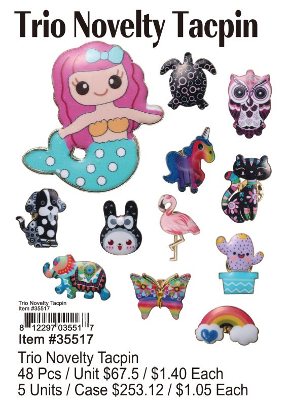 Trio Novelty Tacpin - 12 Pieces Unit - Click Image to Close