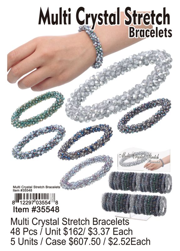 Multi Crystal Stretch Bracelets - 48 Pieces Unit