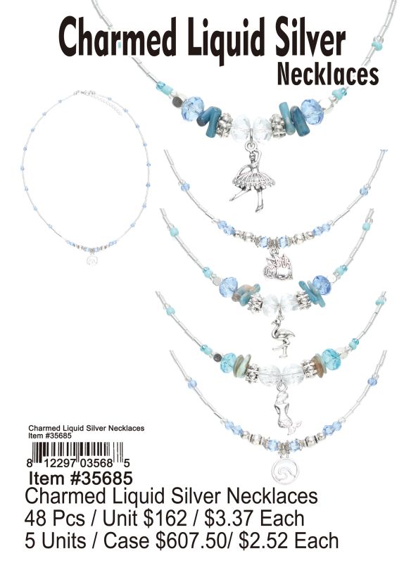 Charmed Liquid Silver Necklaces - 48 Pieces Unit