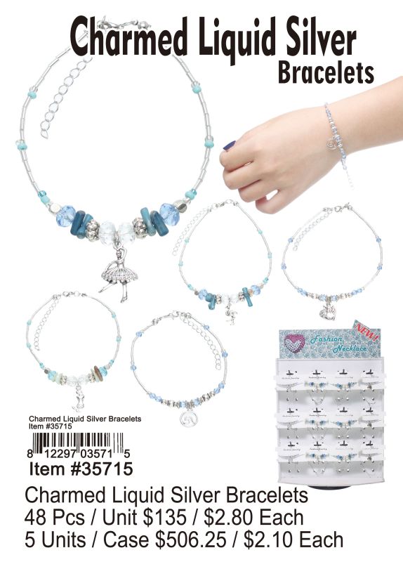 Charmed Liquid Silver Bracelets - 48 Pieces Unit