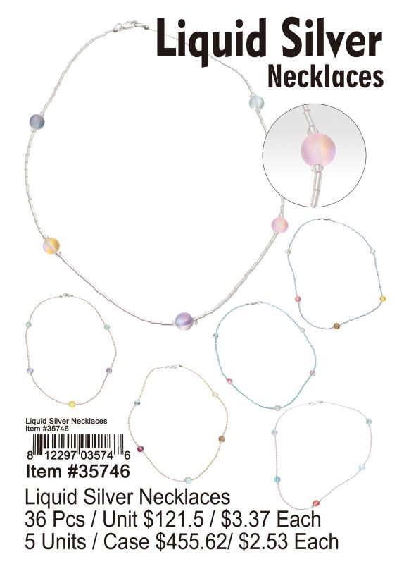 Liquid Silver Necklaces - 36 Pieces Unit - Click Image to Close