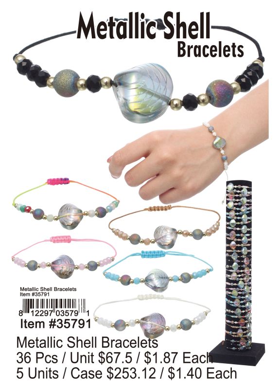 Metallic Shell Bracelets - 36 Pieces Unit