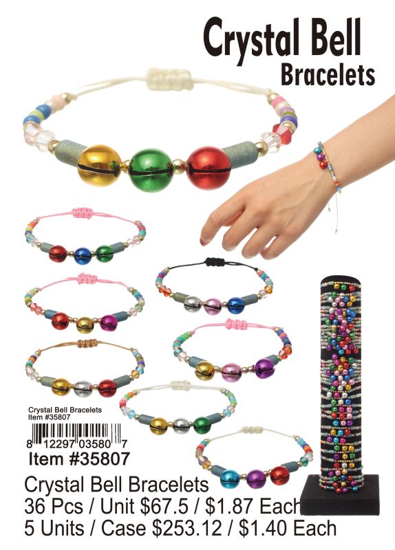 Crystal Bell Bracelets - 36 Pieces Unit