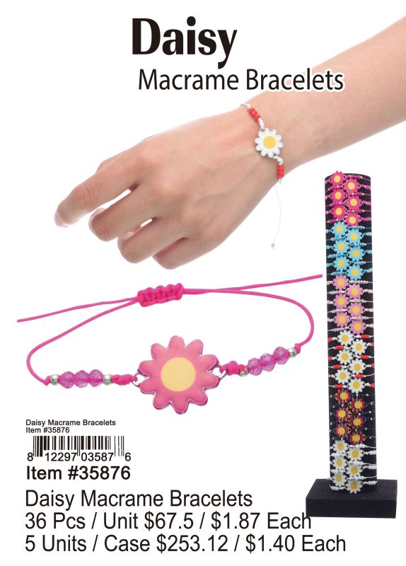Daisy Macrame Bracelets - 36 Pieces Unit